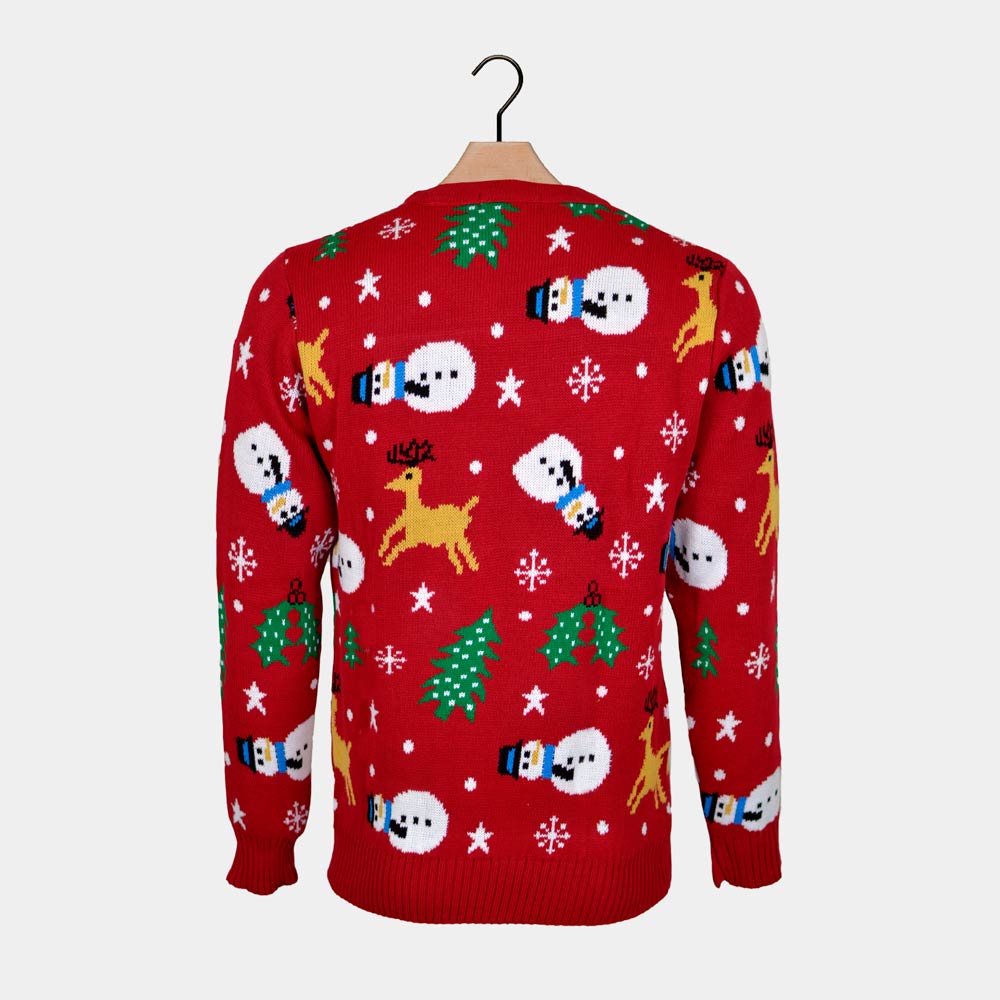 Camisola de Natal para Casal Vermelha Bonecos, Renas e Árvores