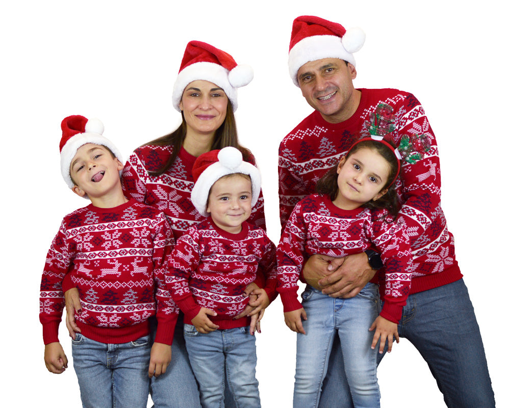 Camisola de Natal Vermelha Clássica para Família Estrelas Polares