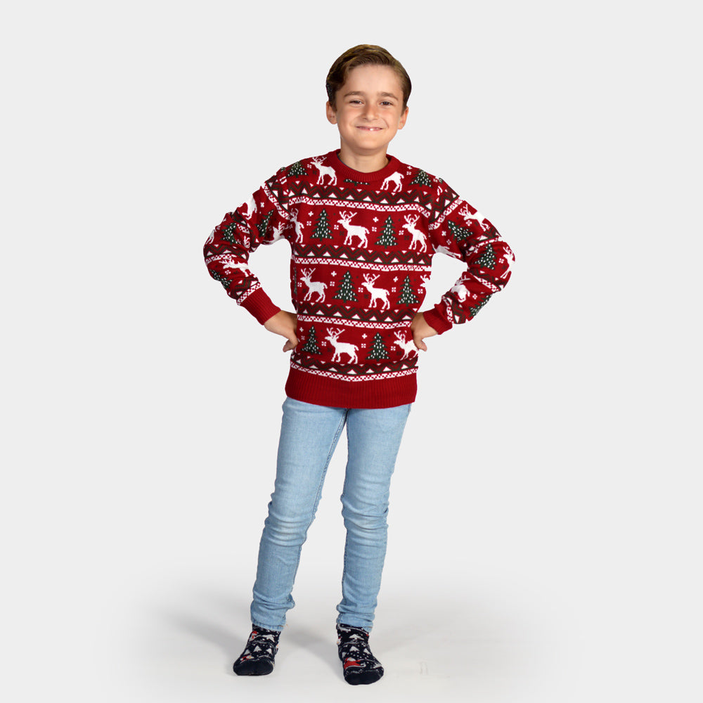 Camisola de Natal para Menino Vermelha com Árvores de Natal e Renas
