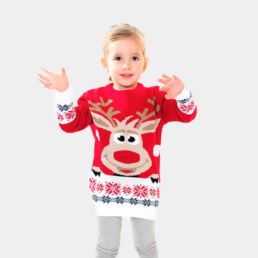 Camisola de Natal Vermelha para Menina com Rena

