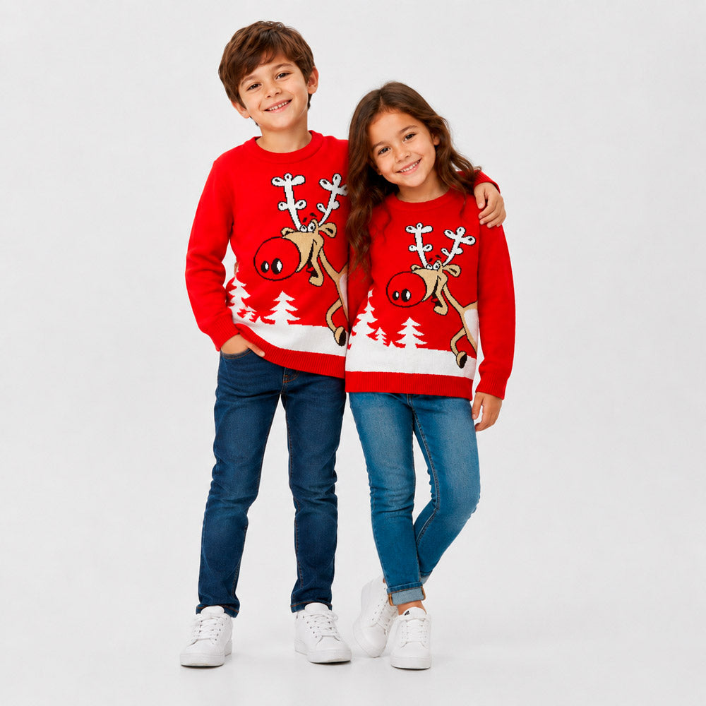 Camisola de Natal Família Vermelha Rena com Cerveja Crianças
