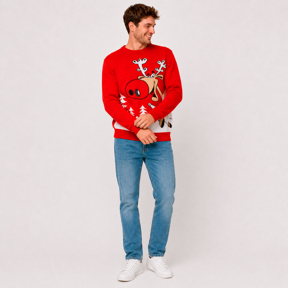 Camisola de Natal Família Vermelha Rena com Cerveja Homen
