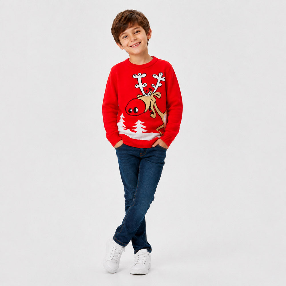 Camisola de Natal Família Vermelha Rena com Cerveja Menino
