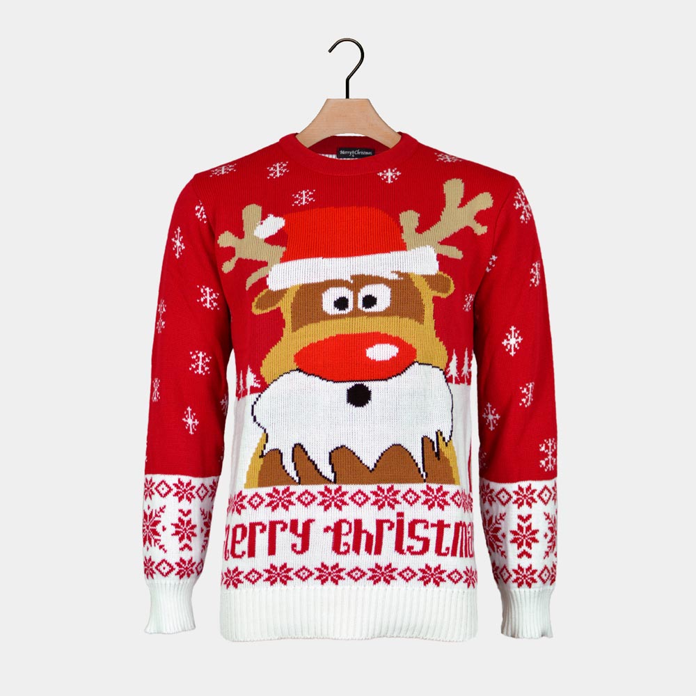 Camisola de Natal Homem Vermelha com Rena Rudolph