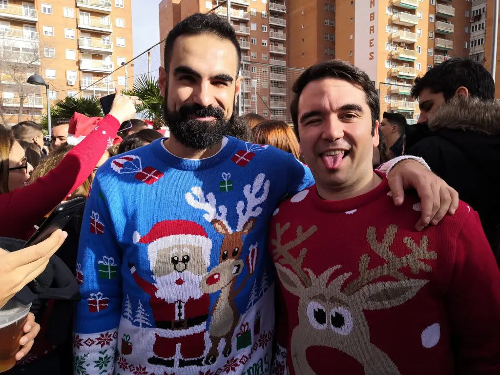 Camisola de Natal Casal Homens Azul e Vermelho