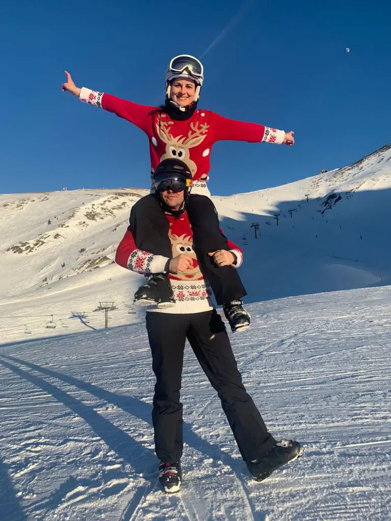 Camisola de Natal Casal Vermelha Rena e Neve