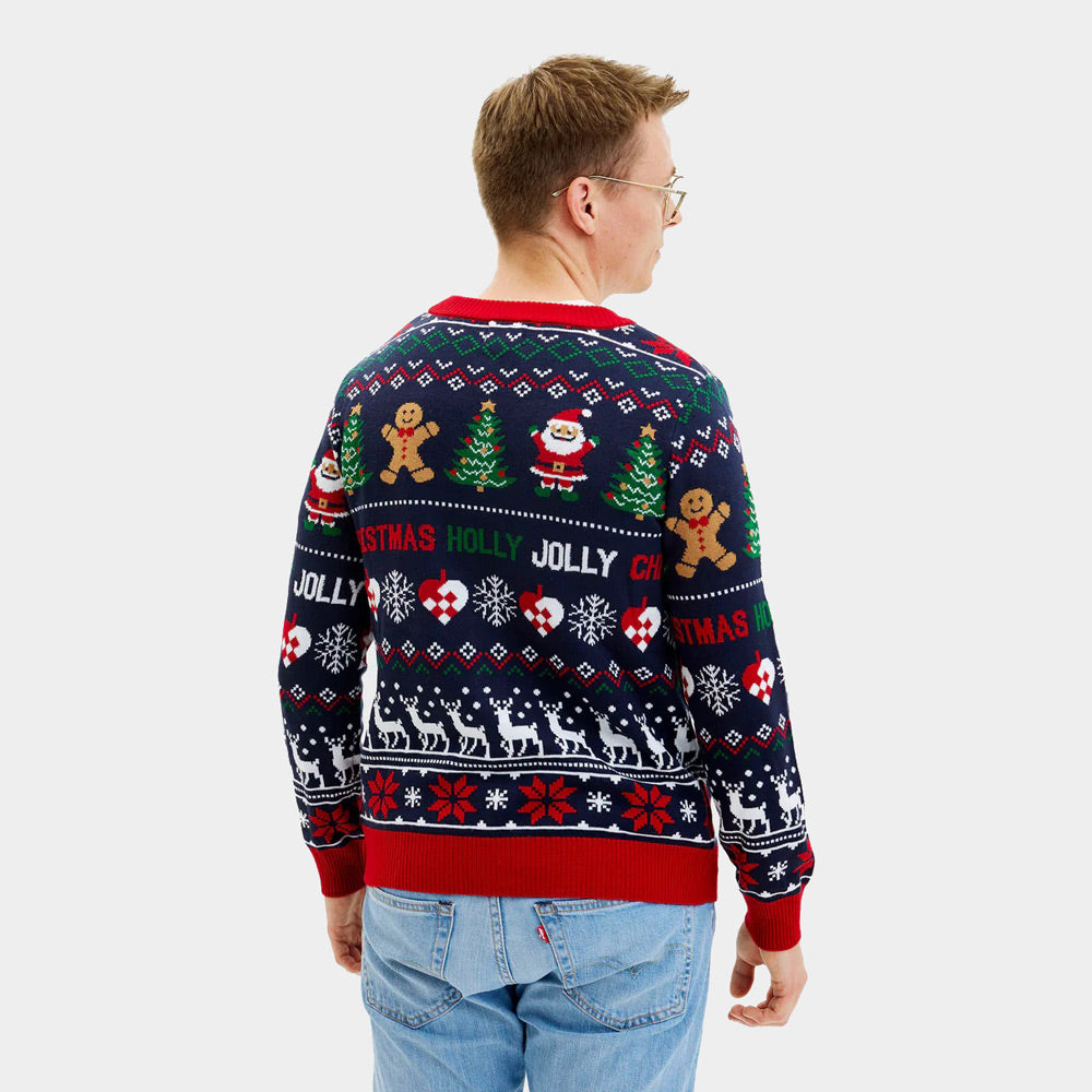 Cárdigan  Camisola de Natal para Homem Azul y Vermelha