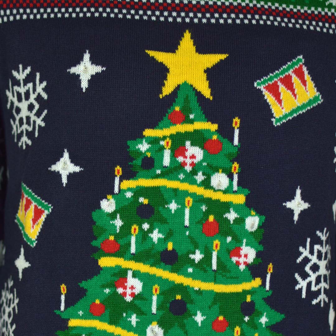 Camisola de Natal para Homem Azul Luzes LED Árvore Natal