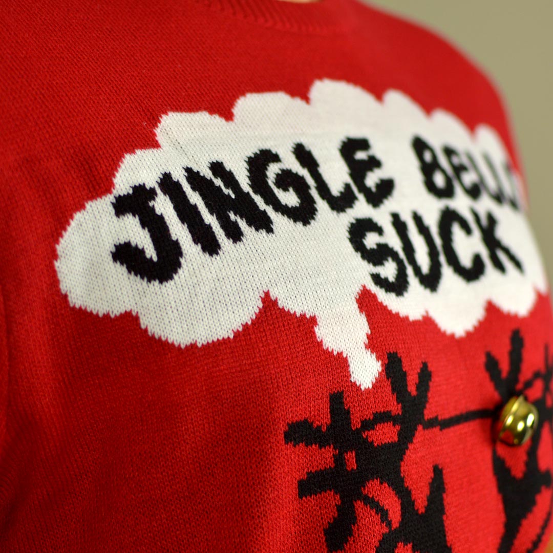 detalhe Camisola de Natal para Homem Vermelha Jingle Bells Suck