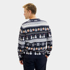 Camisola de Natal Homem Azul Bonecos Neve e Árvores