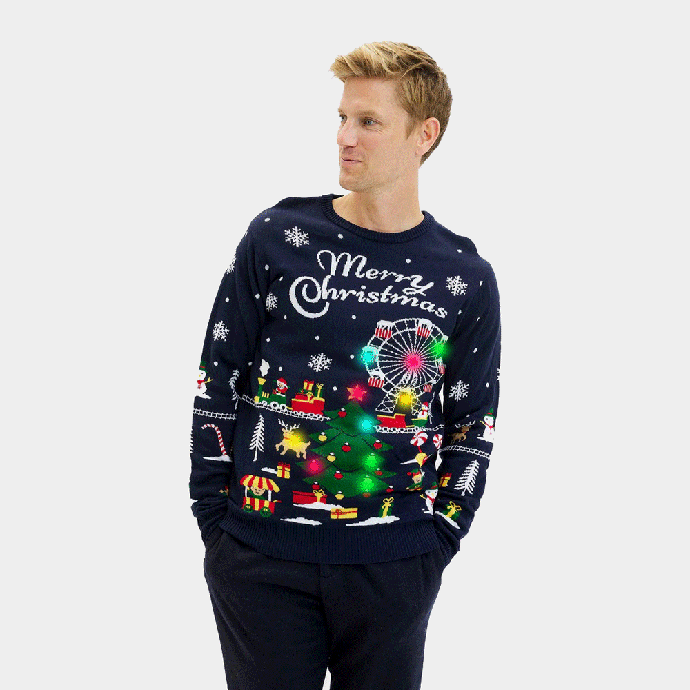Camisola de Natal Homem Luzes LED Feira de Natal