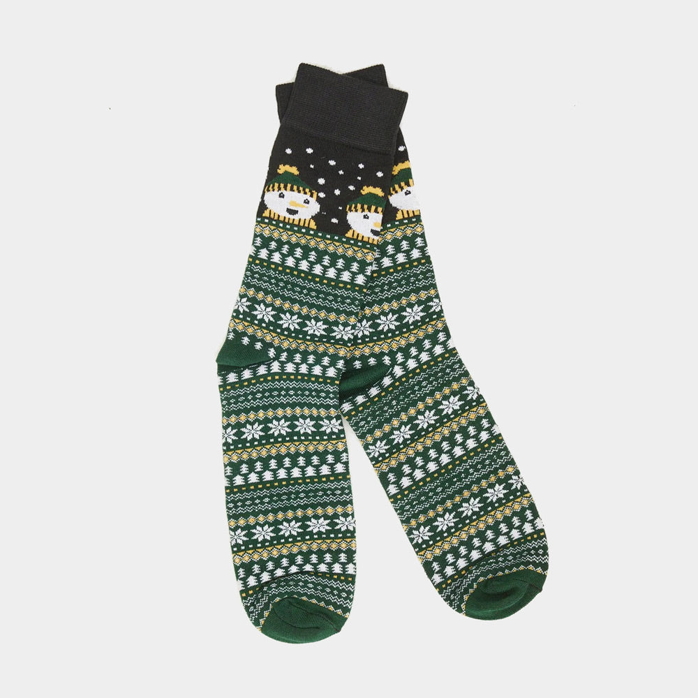 Meias de Natal Unisex Verdes com Bonecos de Neve