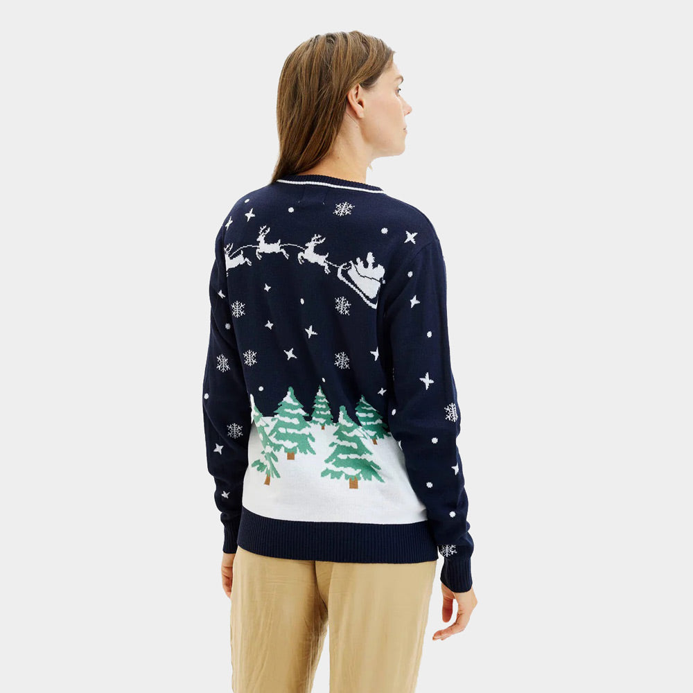 Mulher Camisola de Natal com Luzes LED Azul Merry Christmas