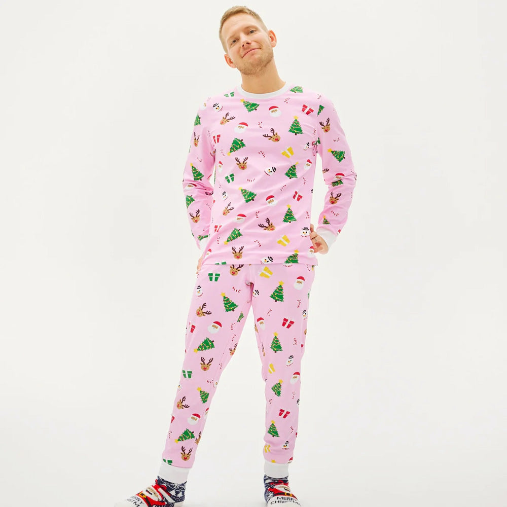 Pijama de Natal Adultos Unisex Rosa com Motivos Natalinos Algodão Orgánico
