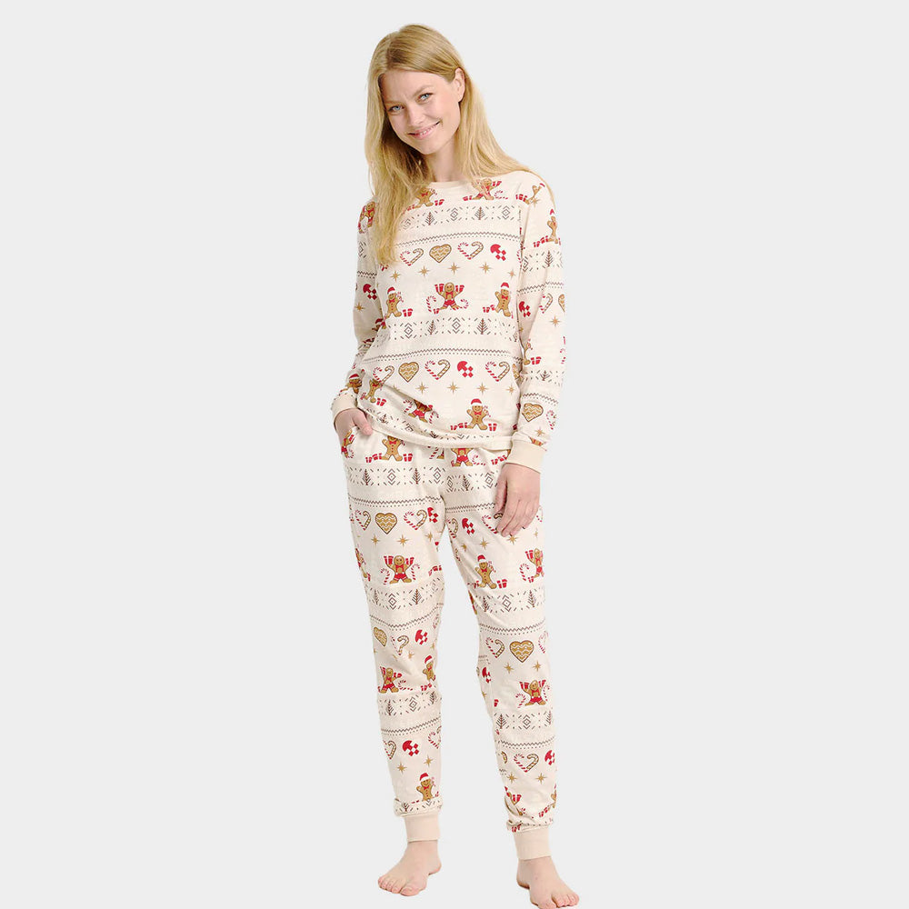 Pijama de Natal para Adultos Unisex Bege com Gingercookies Algodão Orgânico
