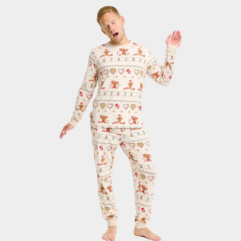 Pijama de Natal Homem Adultos Unisex Bege com Gingercookies Algodão Orgânico
