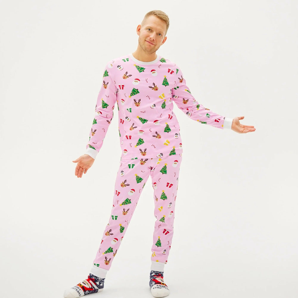 Pijama de Natal para Adultos Unisex Rosa com Motivos Natalinos Algodão Orgánico Homem

