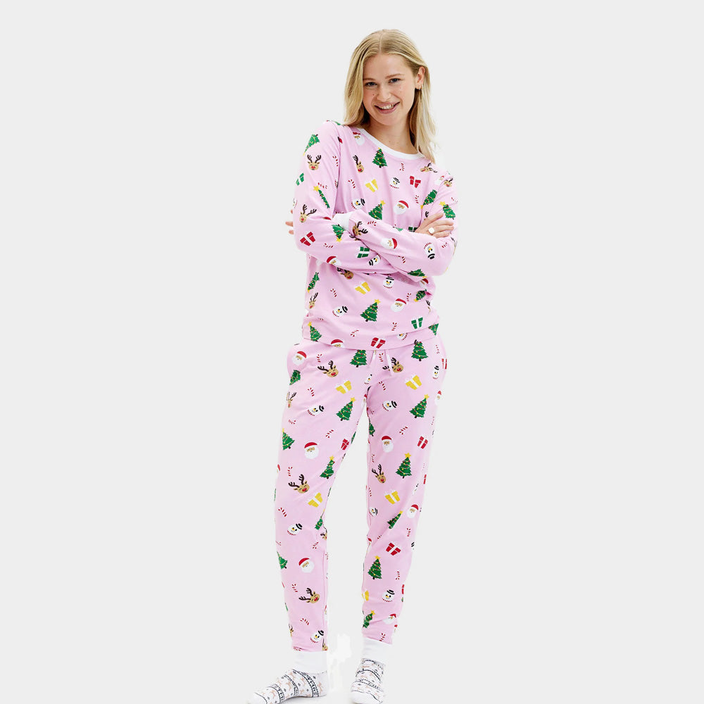 Pijama de Natal para Adultos Unisex Rosa com Motivos Natalinos Algodão Orgánico Mulher
