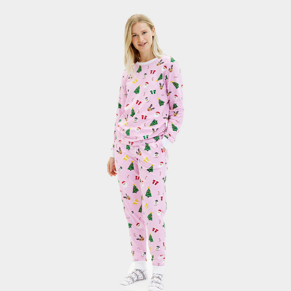 Pijama de Natal para Adultos Unisex Rosa com Motivos Natalinos Algodão Orgánico
