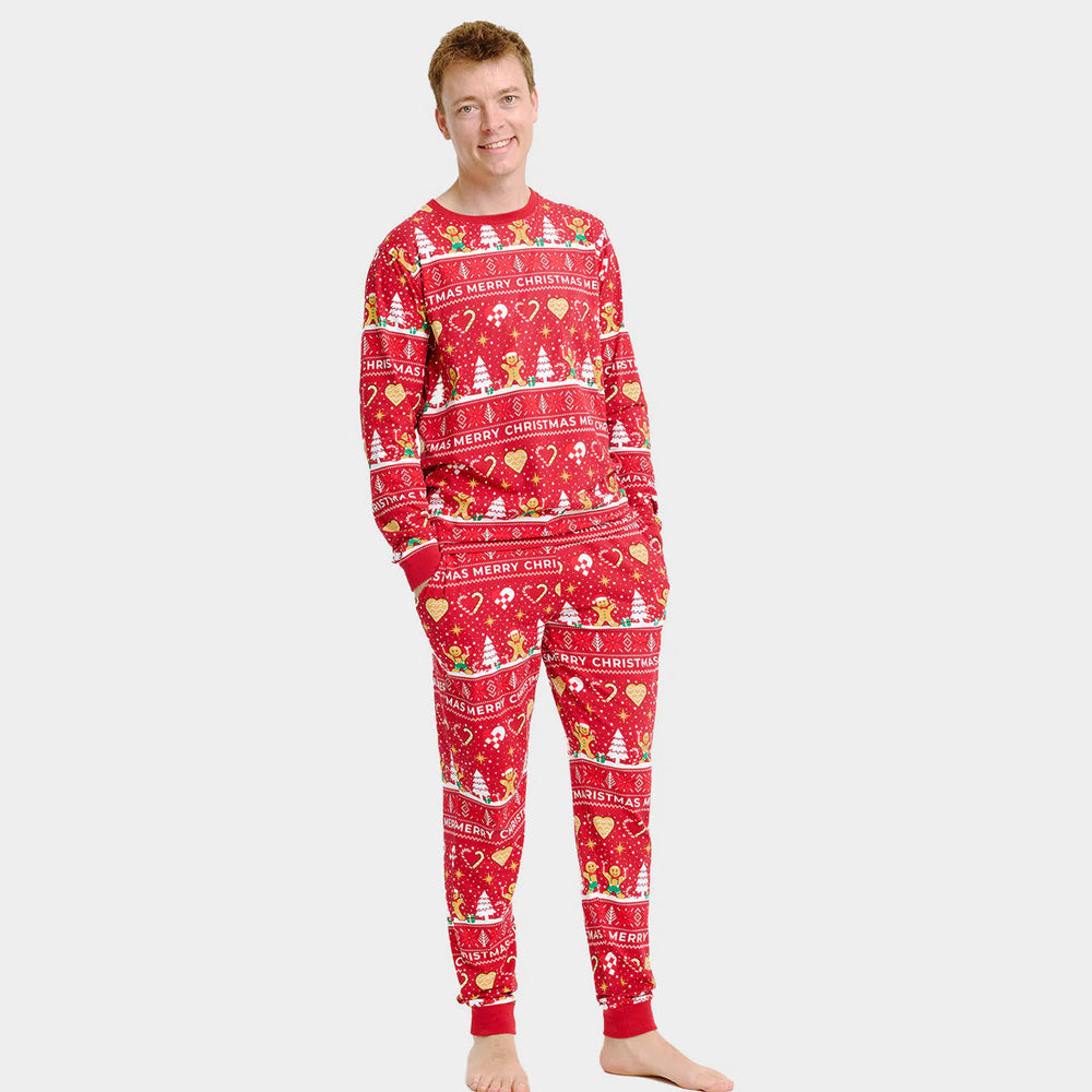 Pijama de Natal Adultos Unisex Vermelho com Gingercookies Algodão Orgánico
