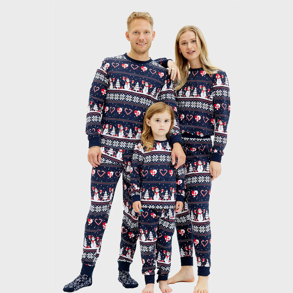 Pijama de Natal Família Crianças com Bonecos de neve e Corações
