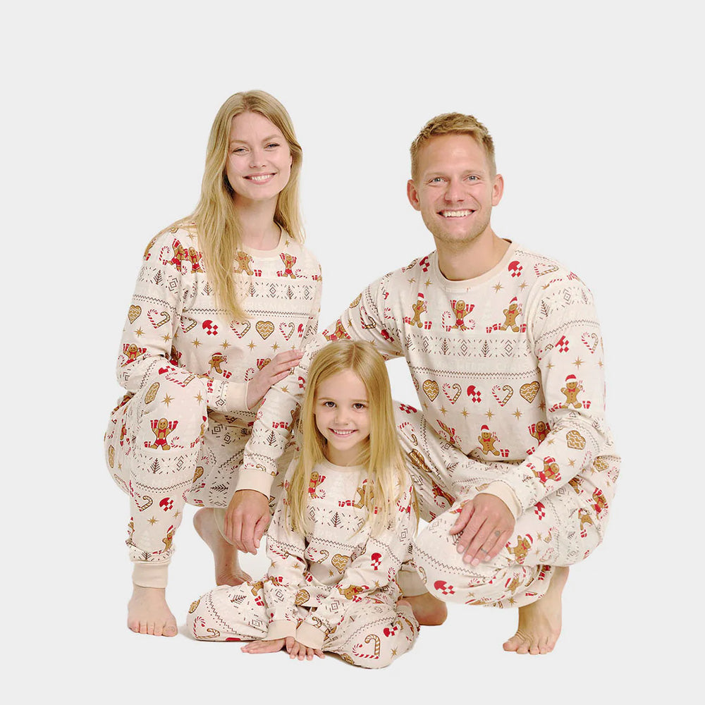 Pijama de Natal para Crianças Bege com Gingercookies Algodão Orgânico Família
