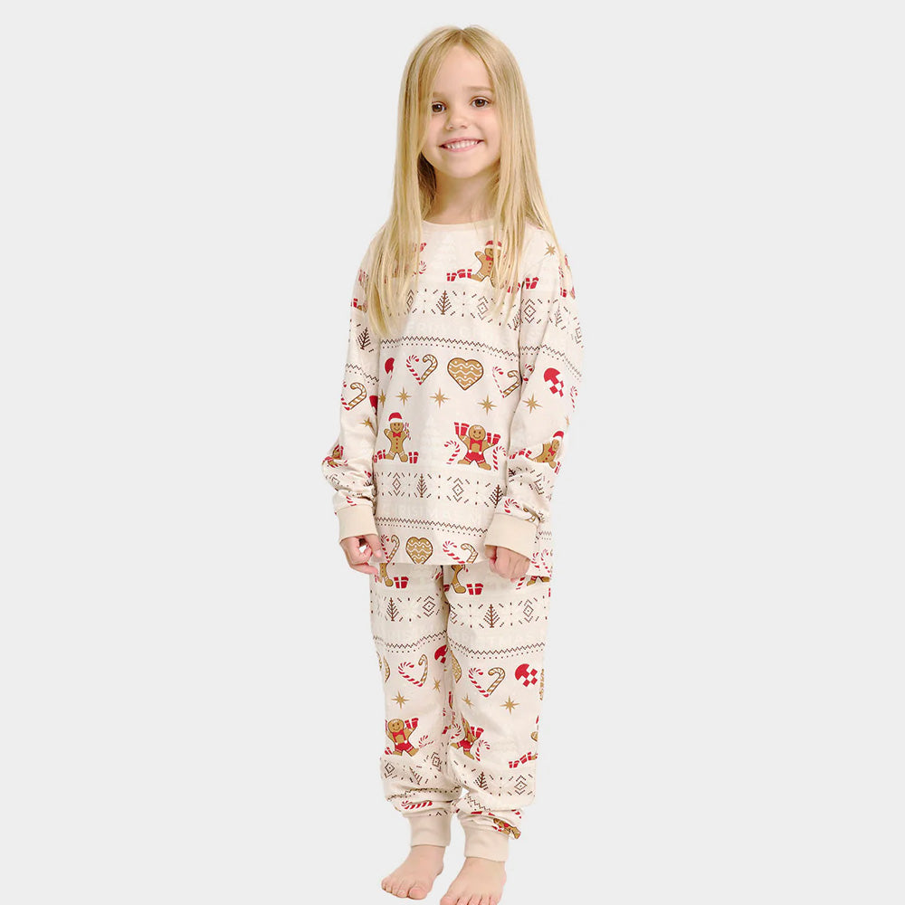 Pijama de Natal Crianças Bege com Gingercookies Algodão Orgânico
