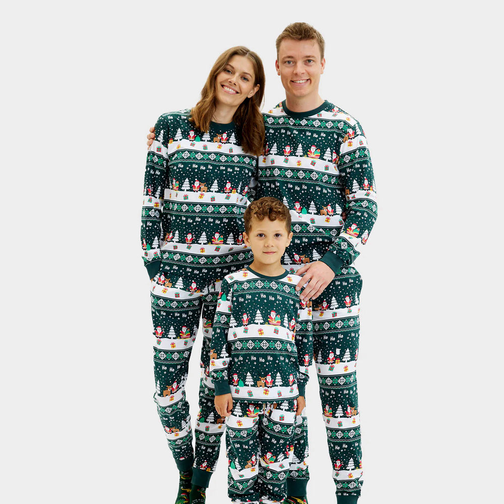 Pijama de Natal Família Crianças Green Jolly Christmas Algodão Orgânico

