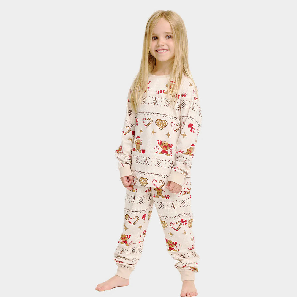 Pijama de Natal para Crianças Unisex Bege com Gingercookies Algodão Orgânico
