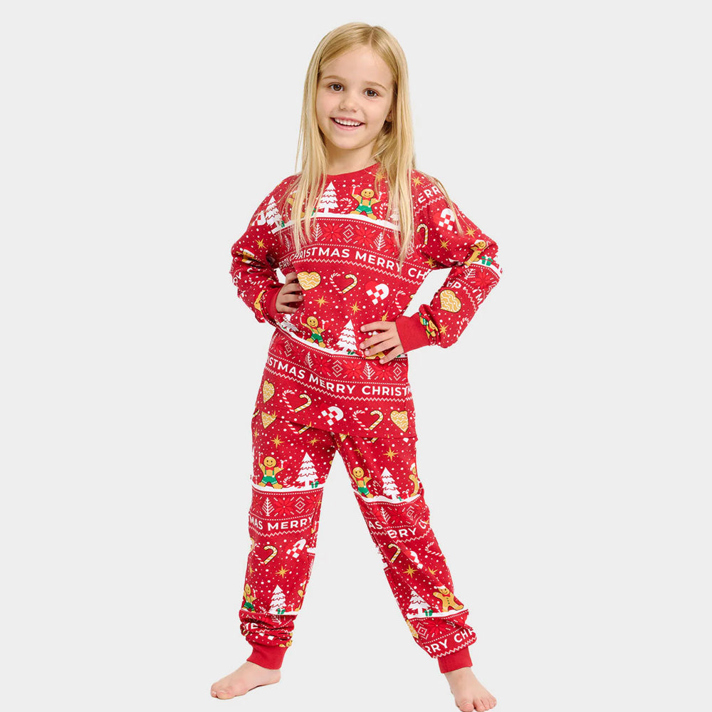 Pijama de Natal para Crianças Vermelho com Gingercookies Algodão Orgánico
