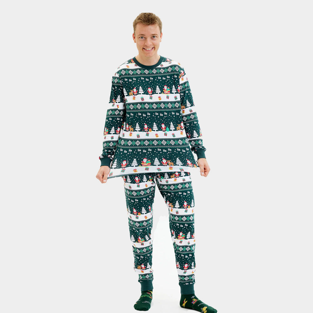 Pijama de Natal homem Família Green Jolly Christmas Algodão Orgânico
