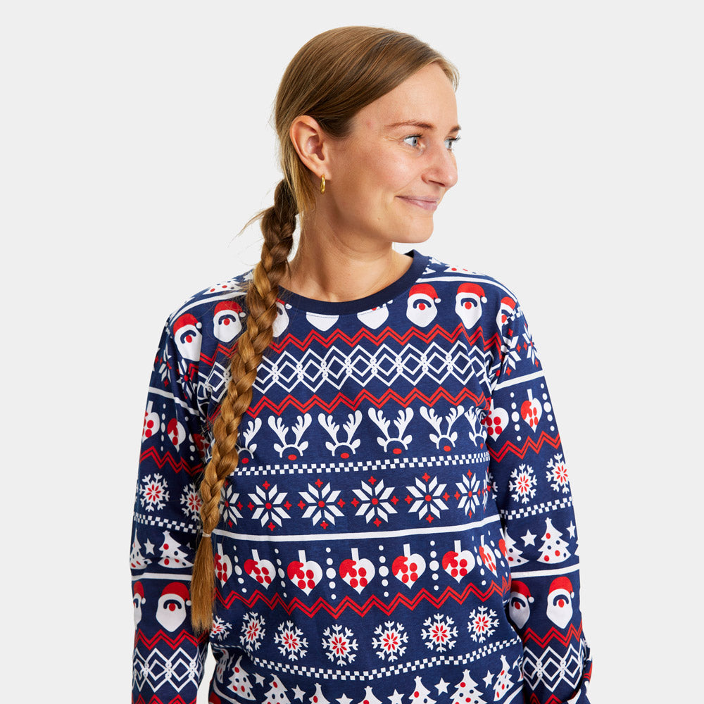 Pijama de Natal Familiar Mulher Pai Natal, Árvores e Corações
