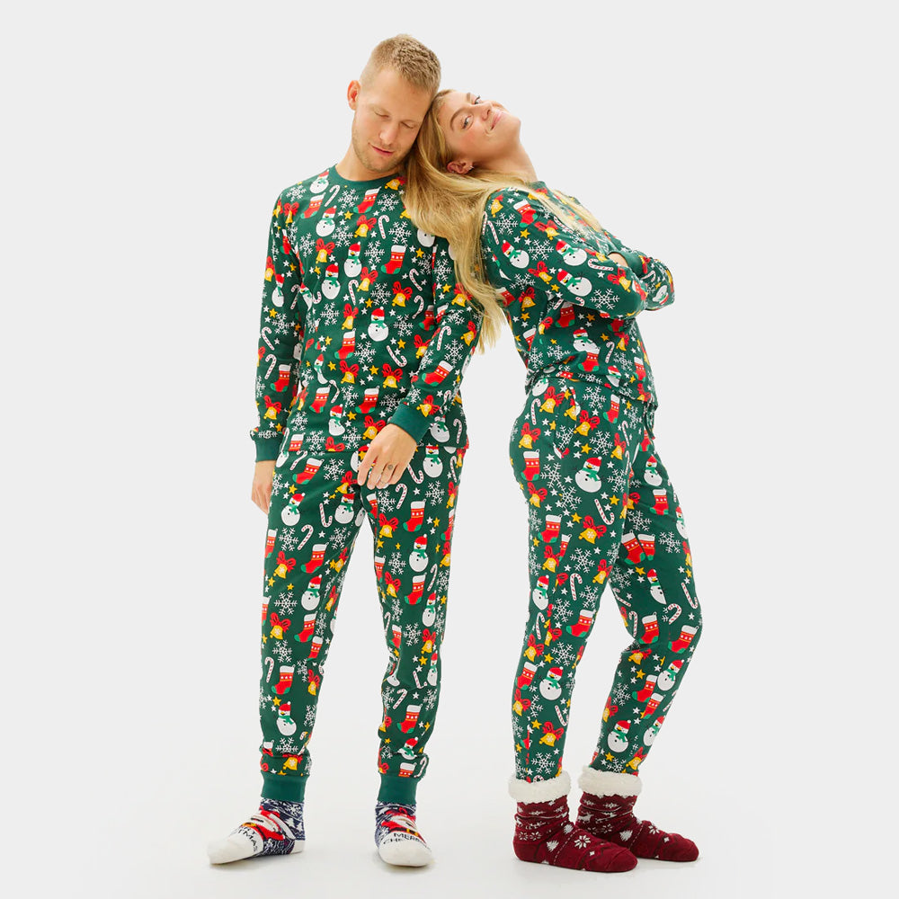 Pijama de Natal Familiar Verde Motivos Natalícios
