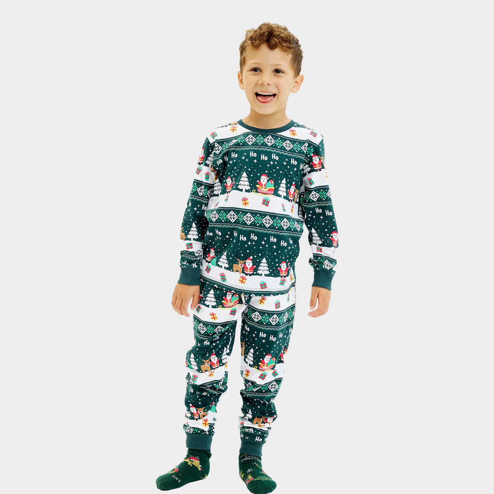 Pijama de Natal Crianças Green Jolly Christmas Algodão Orgânico
