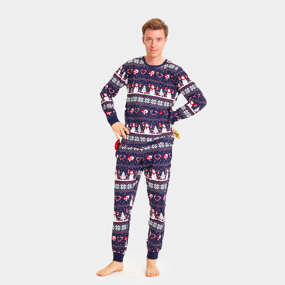 Pijama de Natal para Adultos Unisex com Bonecos de neve e Corações homem
