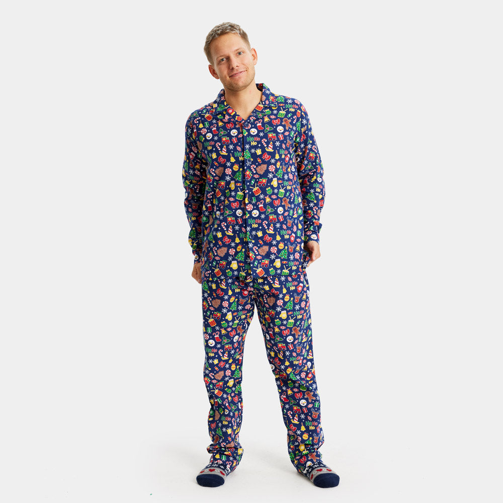 Pijama de Natal Homem Unisex Azul com Motivos Natalícios
