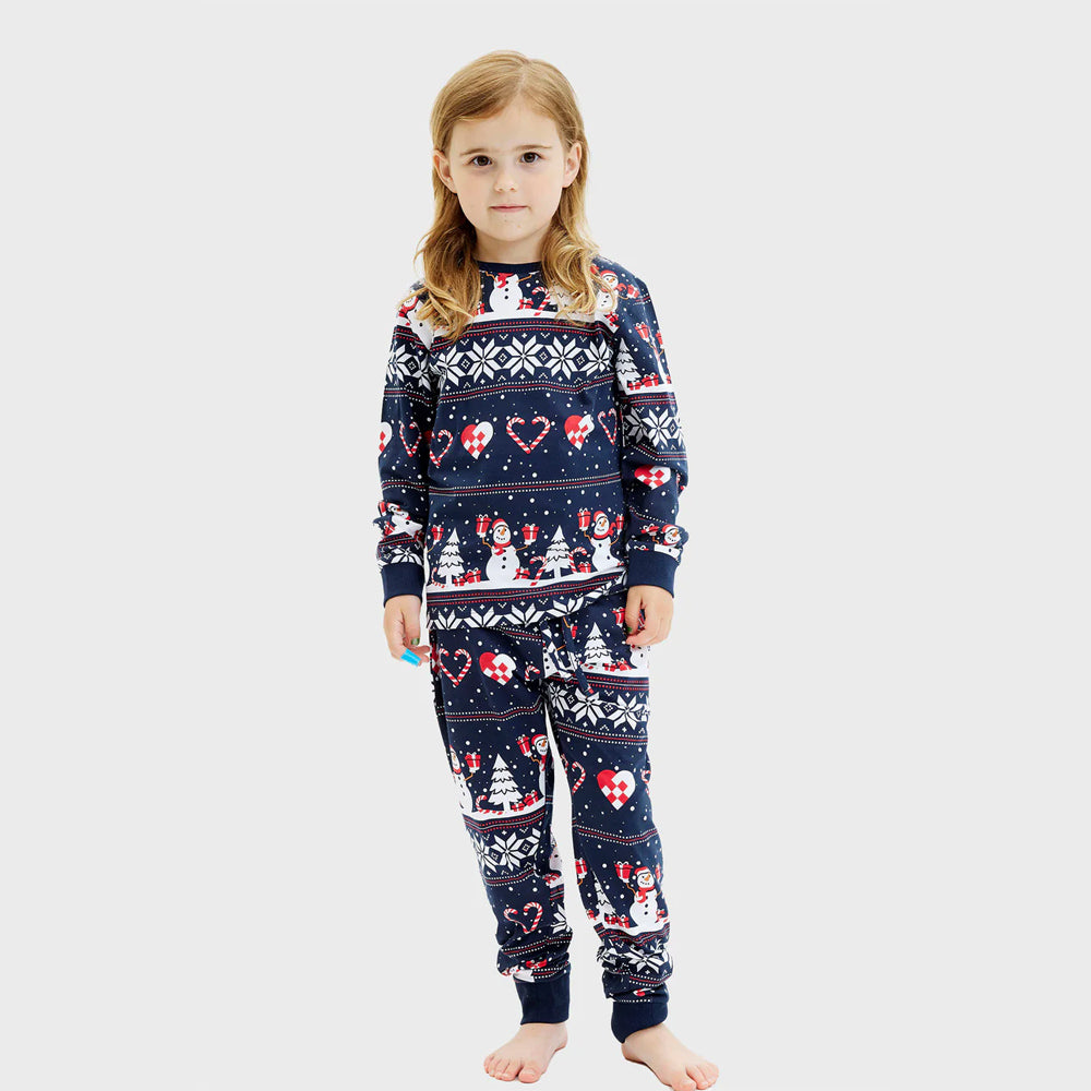 Pijama de Natal para Menina com Bonecos de neve e Corações
