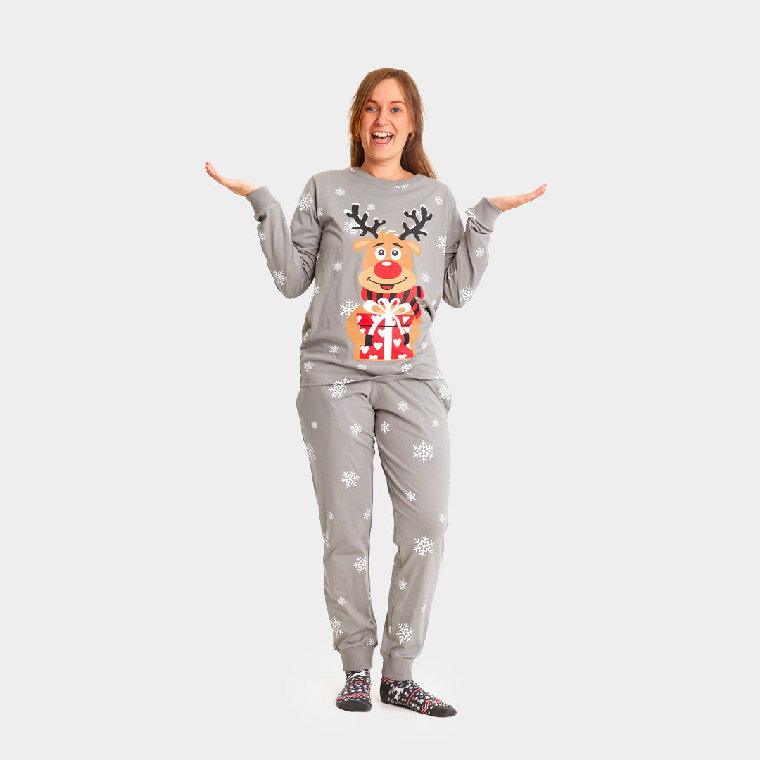 Pijama de Natal para Adultos Unisex Cinza com Rena Rudolph mulher