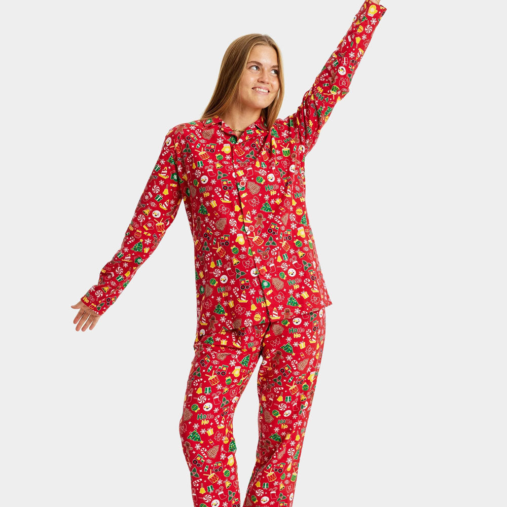 Pijama de Natal para Adultos Unisex Vermelho com Motivos Natalícios