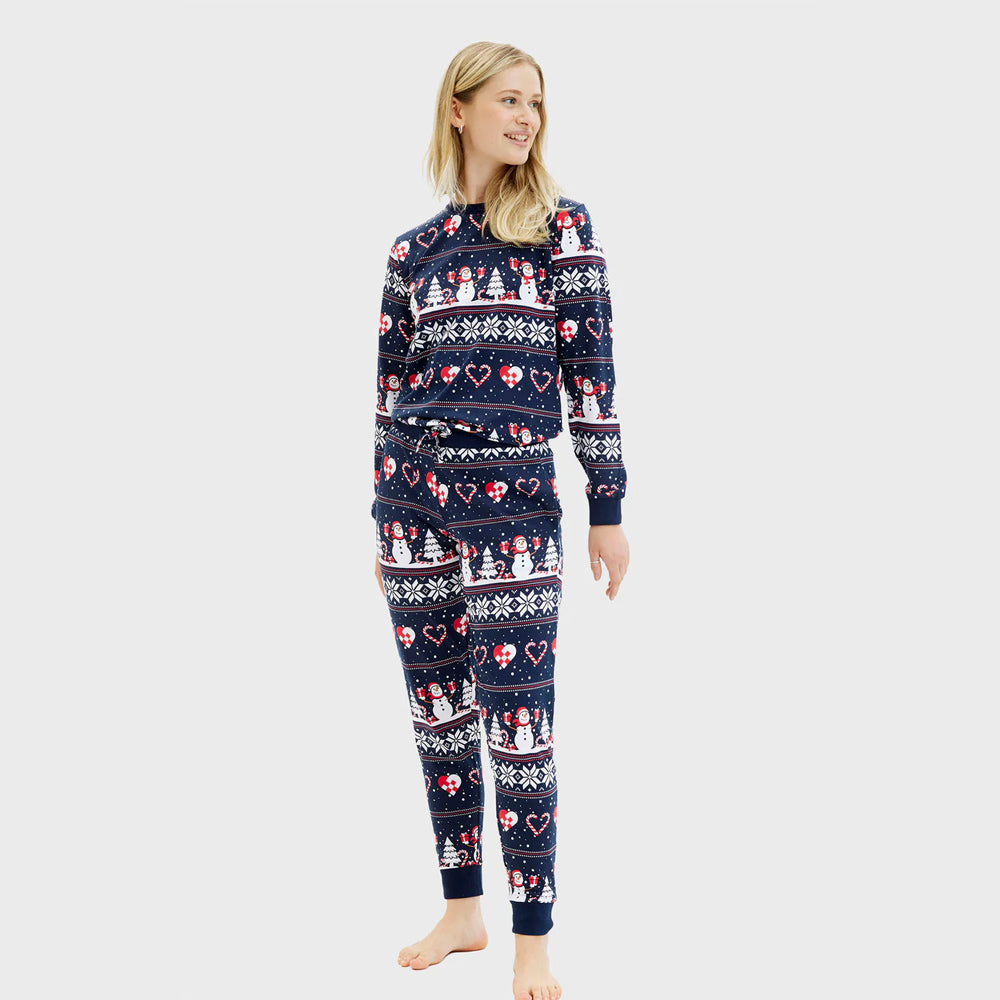 Pijama de Natal Mulher Bonecos de neve e Corações
