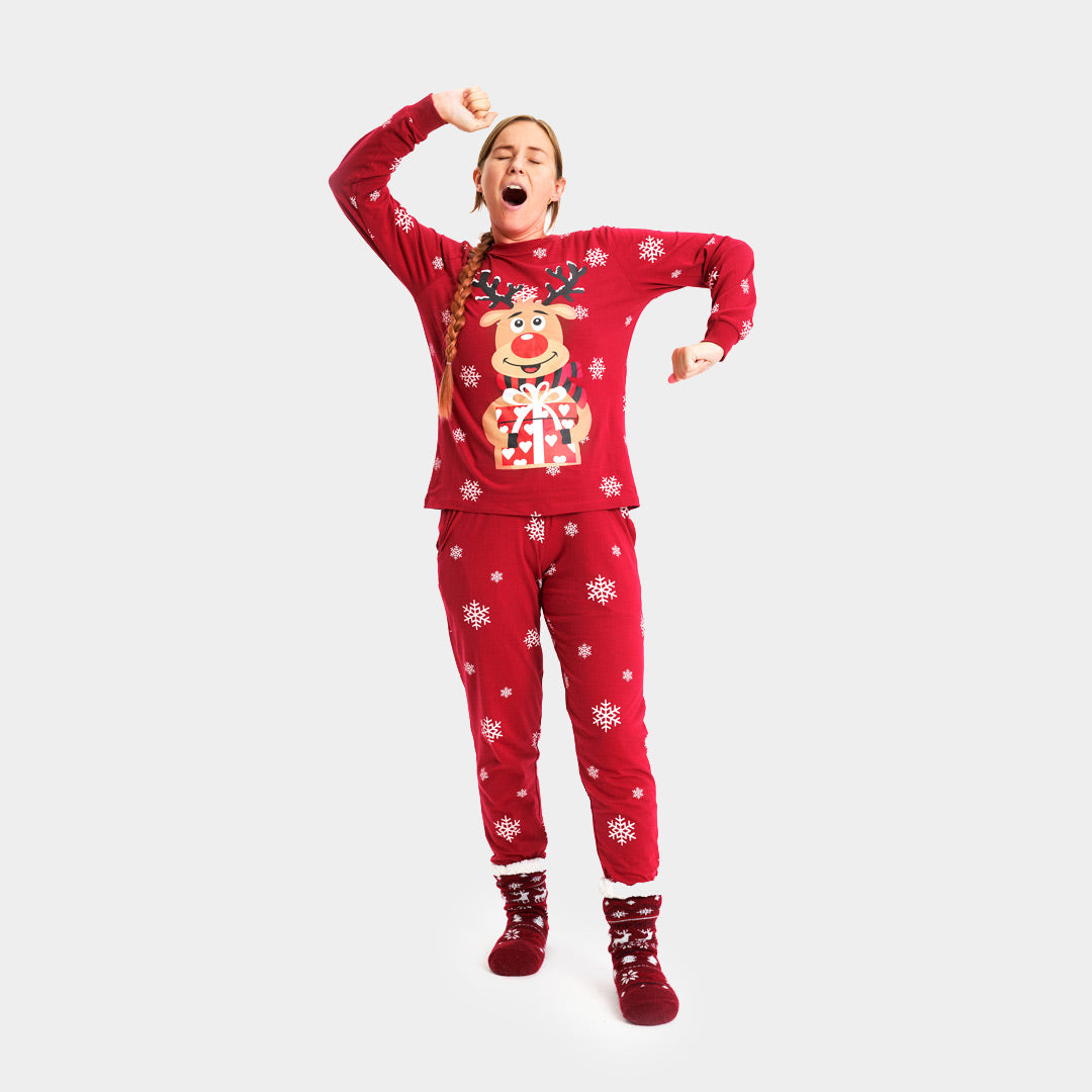 Pijama de Natal  para Adultos Unisex Vermelha com Rena Rudolph mulher