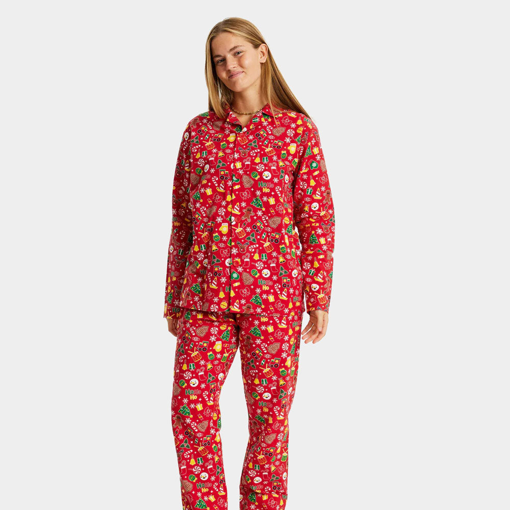 Pijama de Natal para Adultos Unisex Vermelho com Motivos Natalícios Mulher