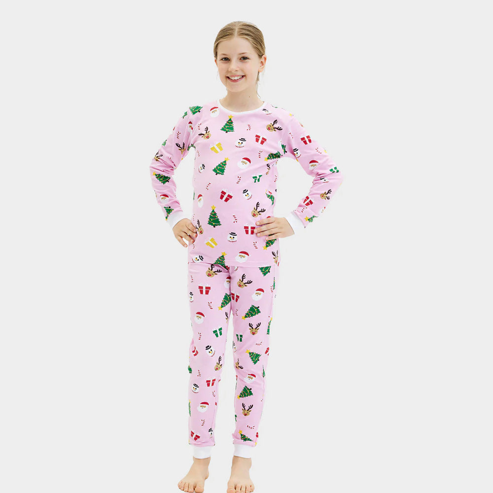 Pijama de Natal Crianças Rosa com Motivos Natalinos Algodão Orgánico
