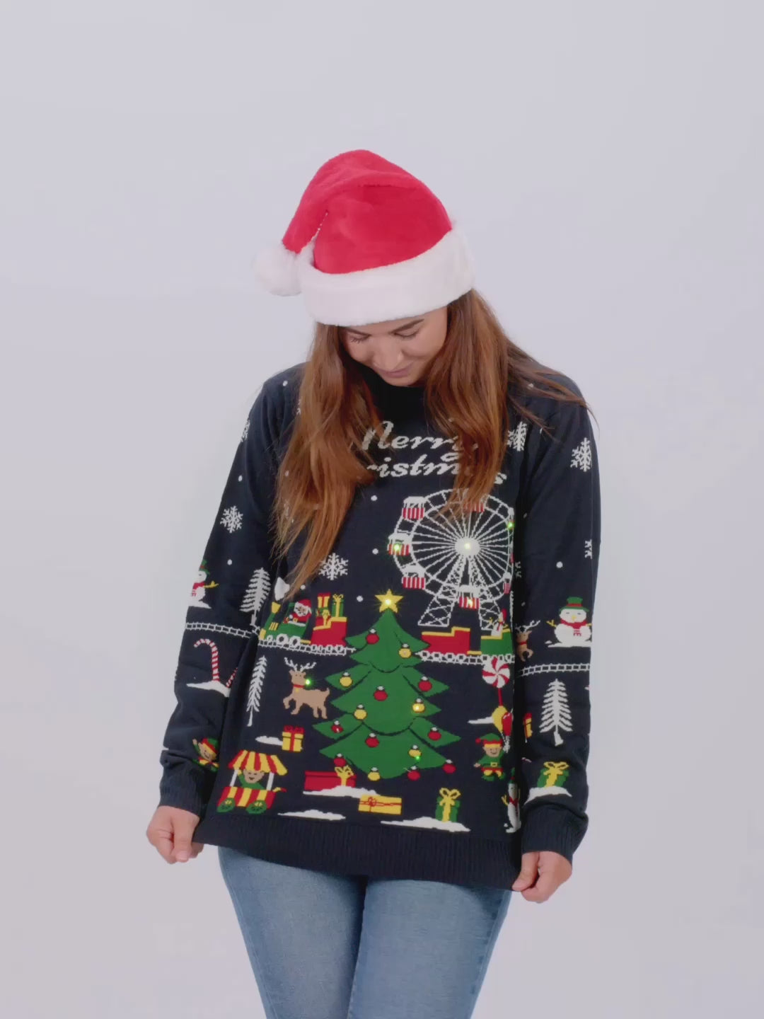 Camisola de Natal para Mulher Homem com Luzes LED Feira de Natal