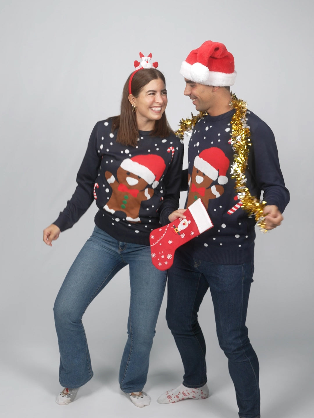 Camisola de Natal para Mulher e Homem Azul Gingerbread