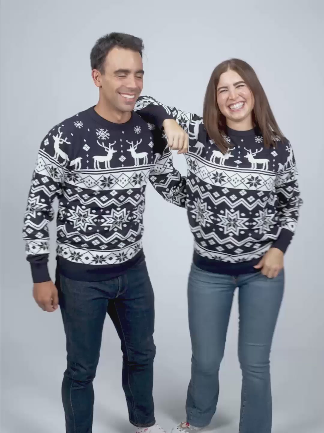 Camisola de Natal para Mulher e Homem com Renas e Estrelas Azul Nordic