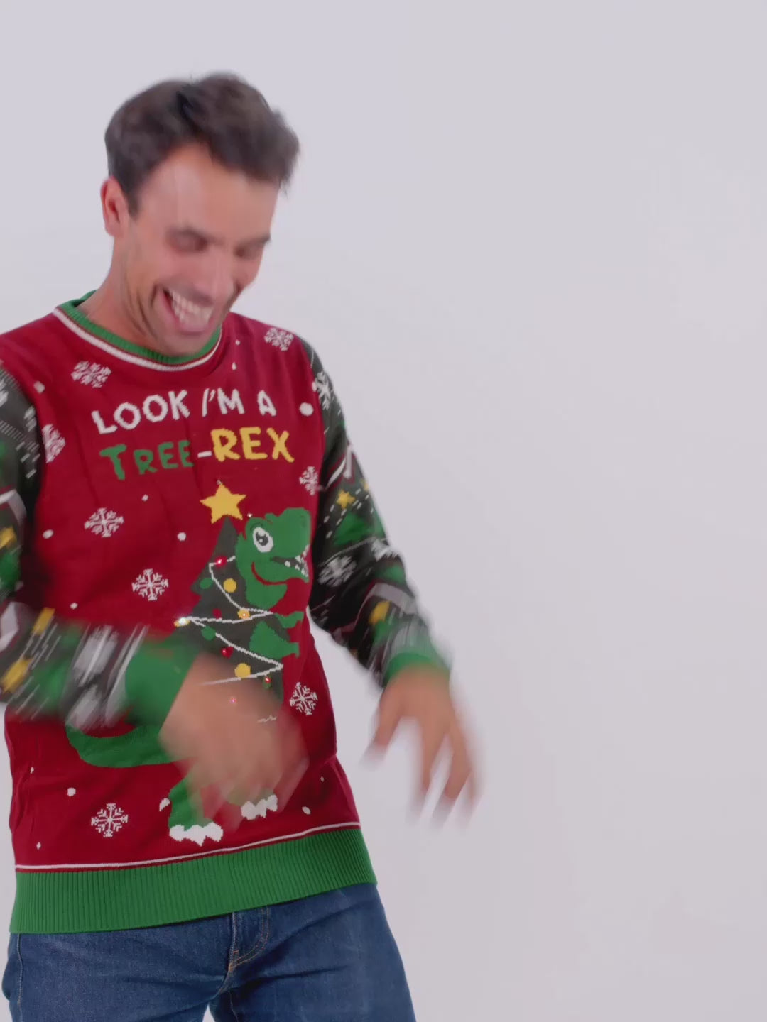 Camisola de Natal para Homem Mulher com Luzes LED Christmas Tree-Rex