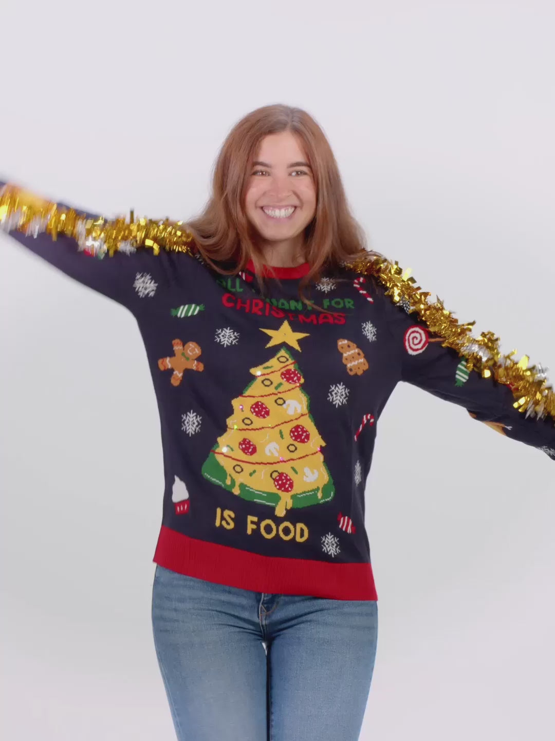 Camisola de Natal para Homem Mulher com Luzes LED Christmas Food