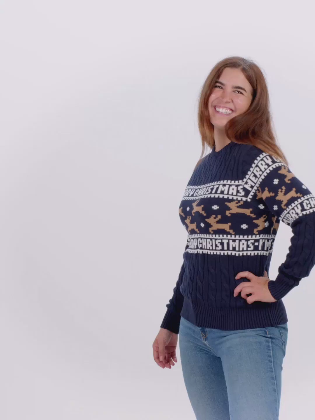 Camisola de Natal  para Homem  Mulher Elegante Azul com Renas Algodão Orgânico