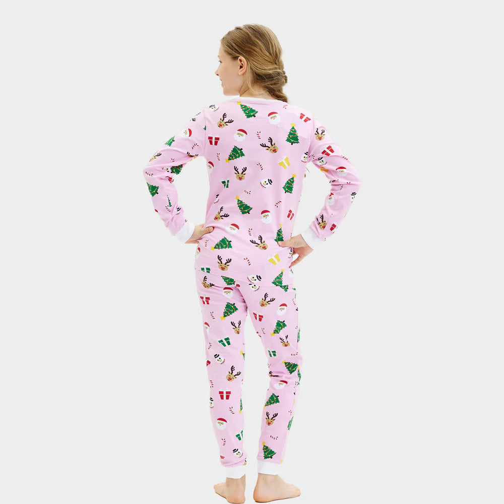 Pijama de Natal Crianças Rosa Motivos Natalinos Algodão Orgánico
